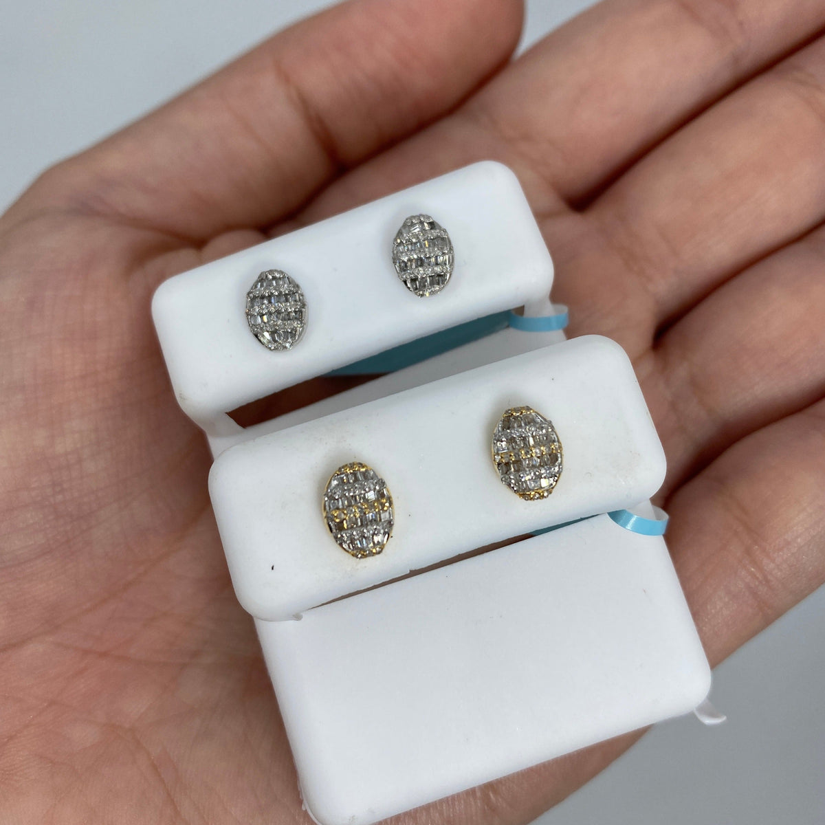 14K Gold Small Oval Stacked Diamond Baguette Earrings - additional product view 2