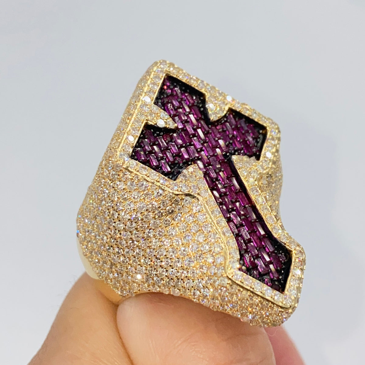 14K Gold Royal Cross Chrome Diamond Baguette Ring - additional product view 5