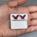 14K Gold Large Purple Butterfly Diamond Earrings in yellow gold - close-up product photo