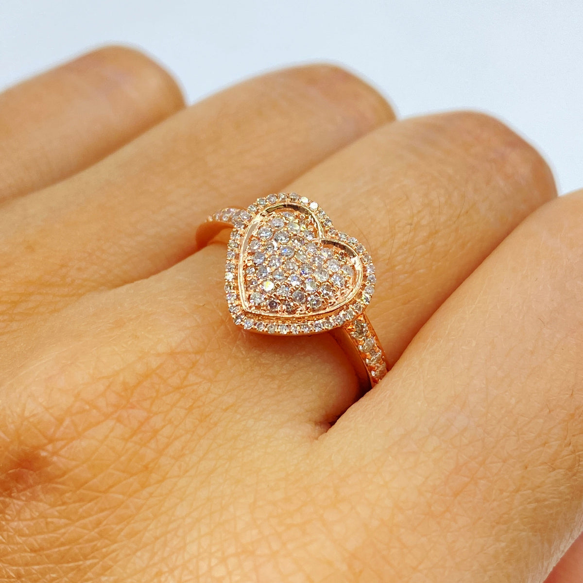 14K Gold Lace Heart Diamond Engagement Ring in rose gold - close-up product photo