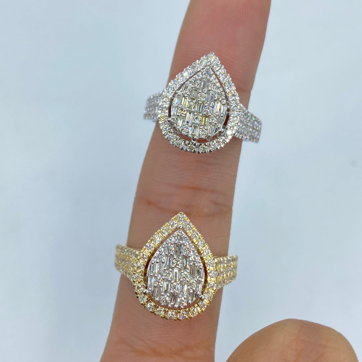 14K Gold Pear Halo Diamond Baguette Ring - main product photo