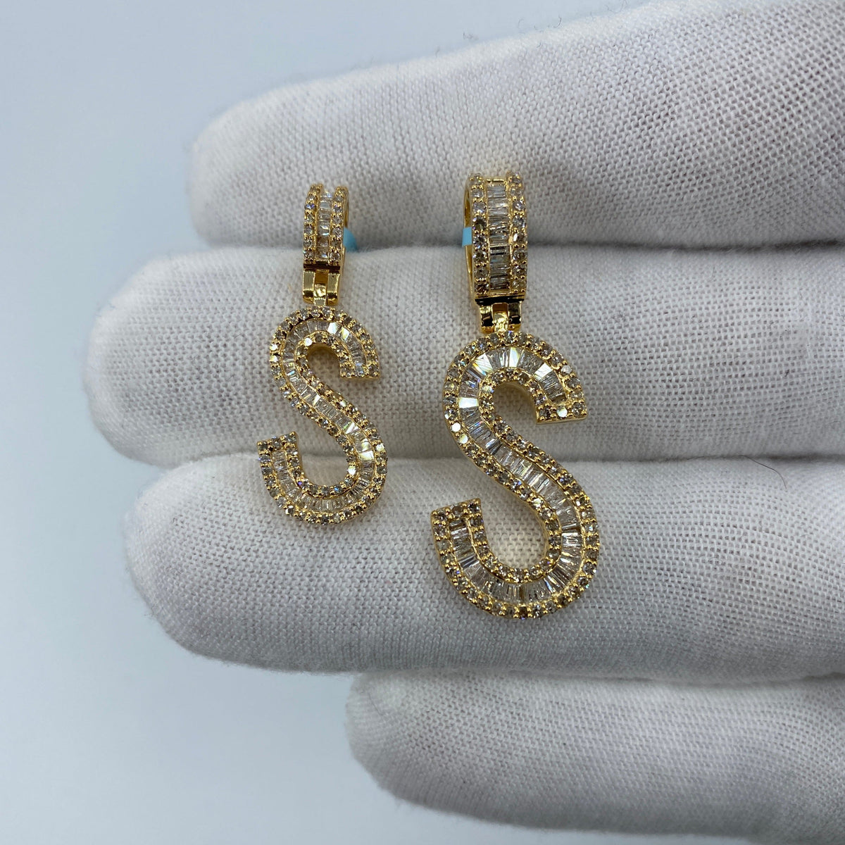 14K Gold Bamboo Initial Letter Diamond Baguette Pendants Full Collection - additional product view 47