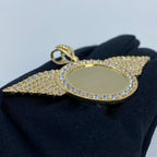 14K Gold Circle Angel Wings Picture Photo CZ Pendant - additional product view 3