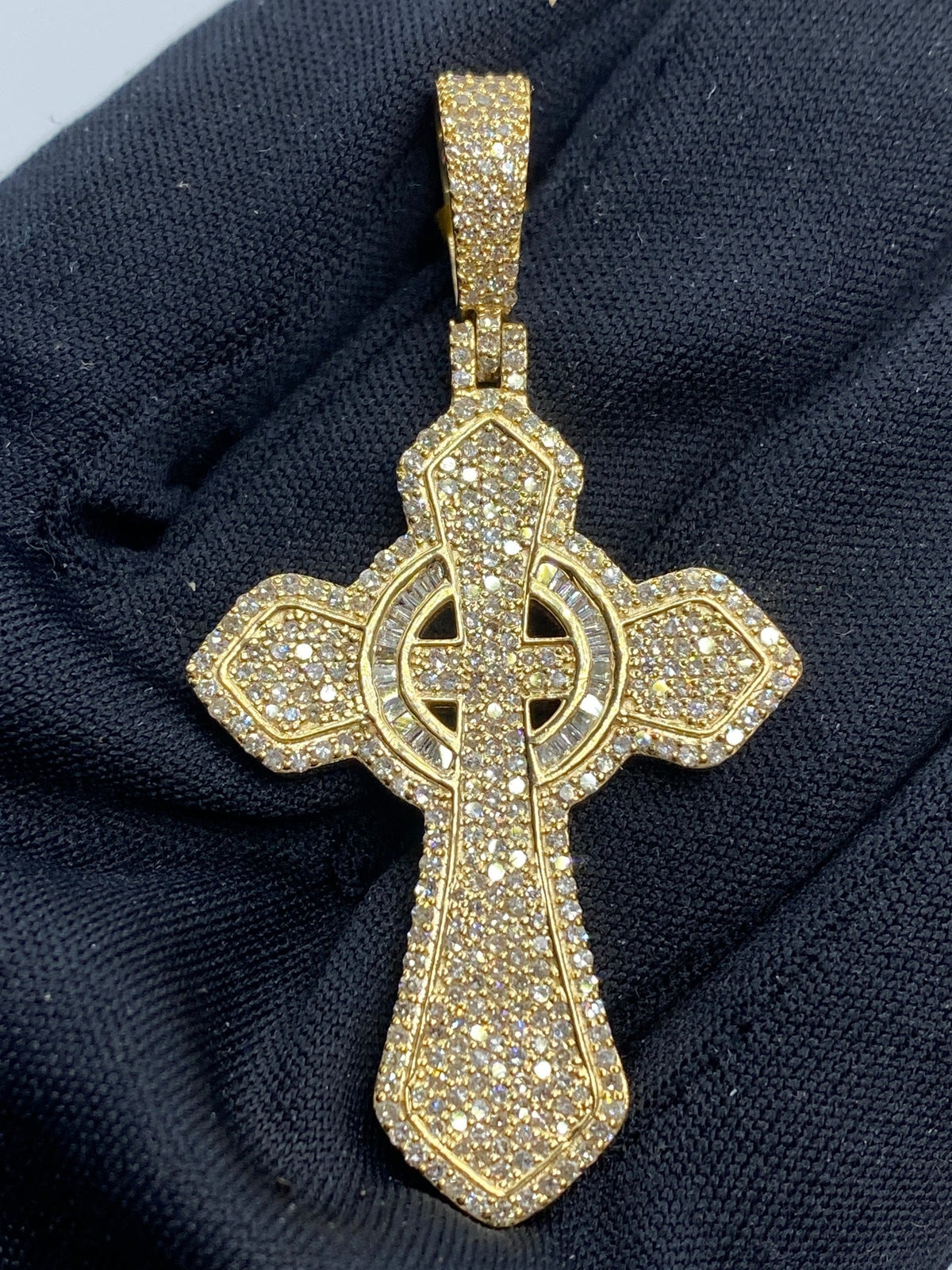 10K Gold Celtic Cross Diamond Baguette Pendant 2.6 Ct - additional product view 2