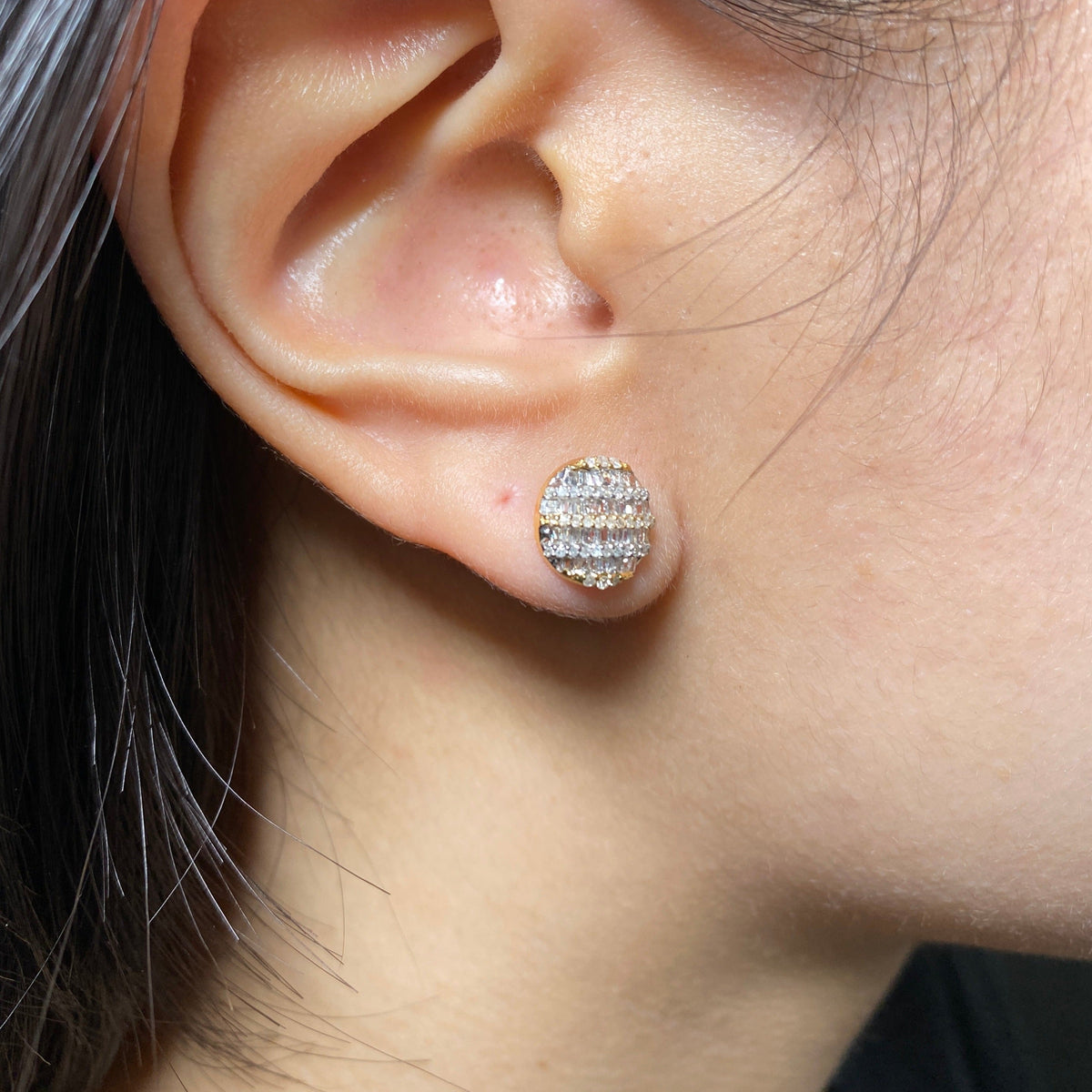 14K Gold Circle Stacked Diamond Baguette Earrings - additional product view 5