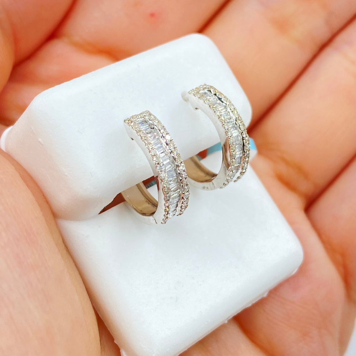 14K Gold Bold Diamond Baguette Hoop Earrings - additional product view 6