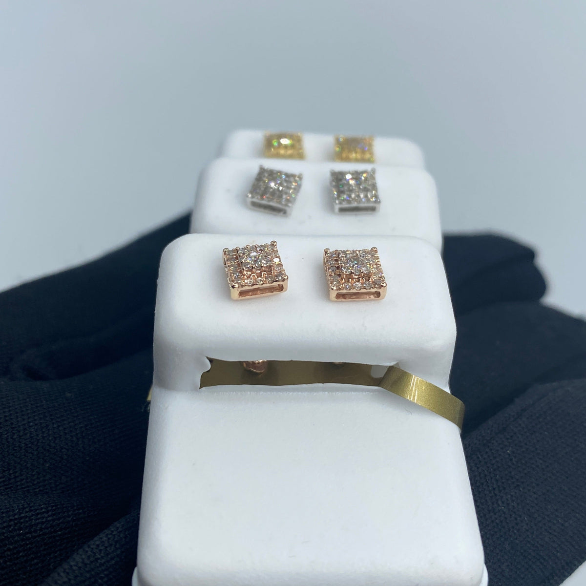 10K Classic Square Gold and Diamond Earrings - additional product view 4