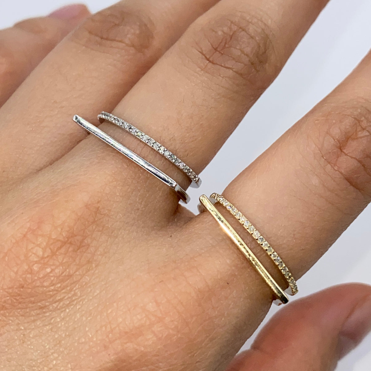 14K Gold Stack Diamond Ring Adjustable - additional product view 2