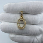 14K Gold Initial O Diamond Baguette Pendant in yellow gold, Small - close-up product photo
