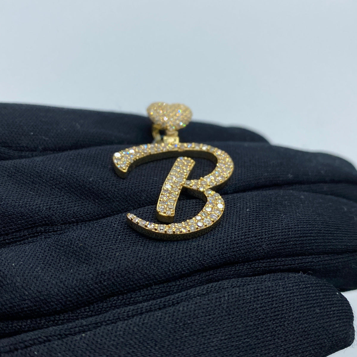 14K Gold Initial B Script Heart Diamond Pendant - additional product view 6