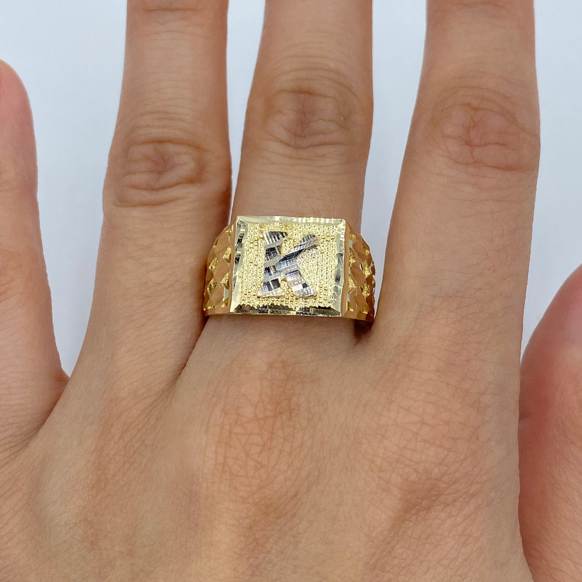 10K Gold Initial Letter Square Block Ring - additional product view 21