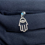 14K Gold Small Hamsa Diamond Pendant in white gold - close-up product photo