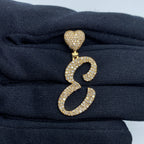 14K Gold Initial E Script Heart Diamond Pendant - additional product view 2