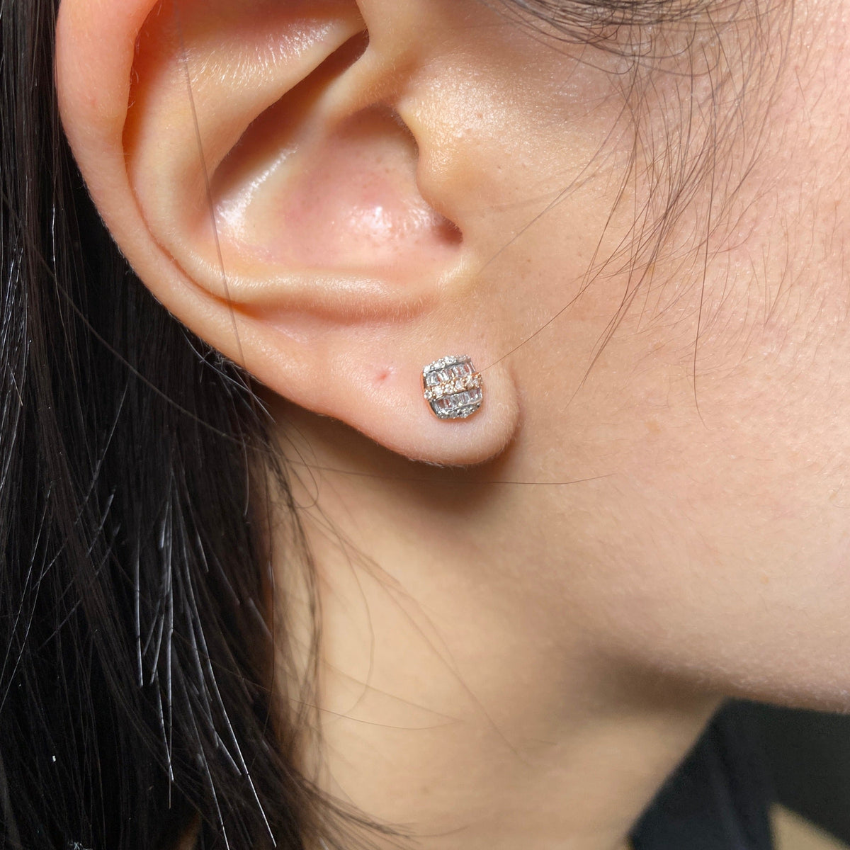 14K Gold Square Diamond Baguette Row Earrings - additional product view 3