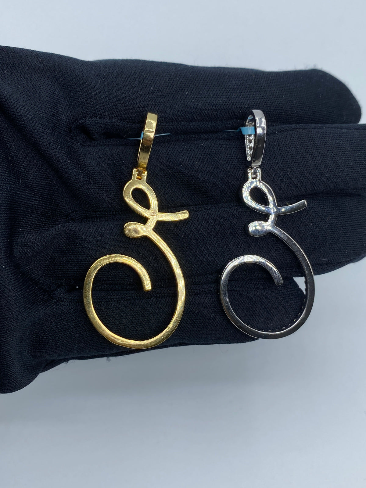 14K Gold Initial E Large Script Diamond Pendant - additional product view 6