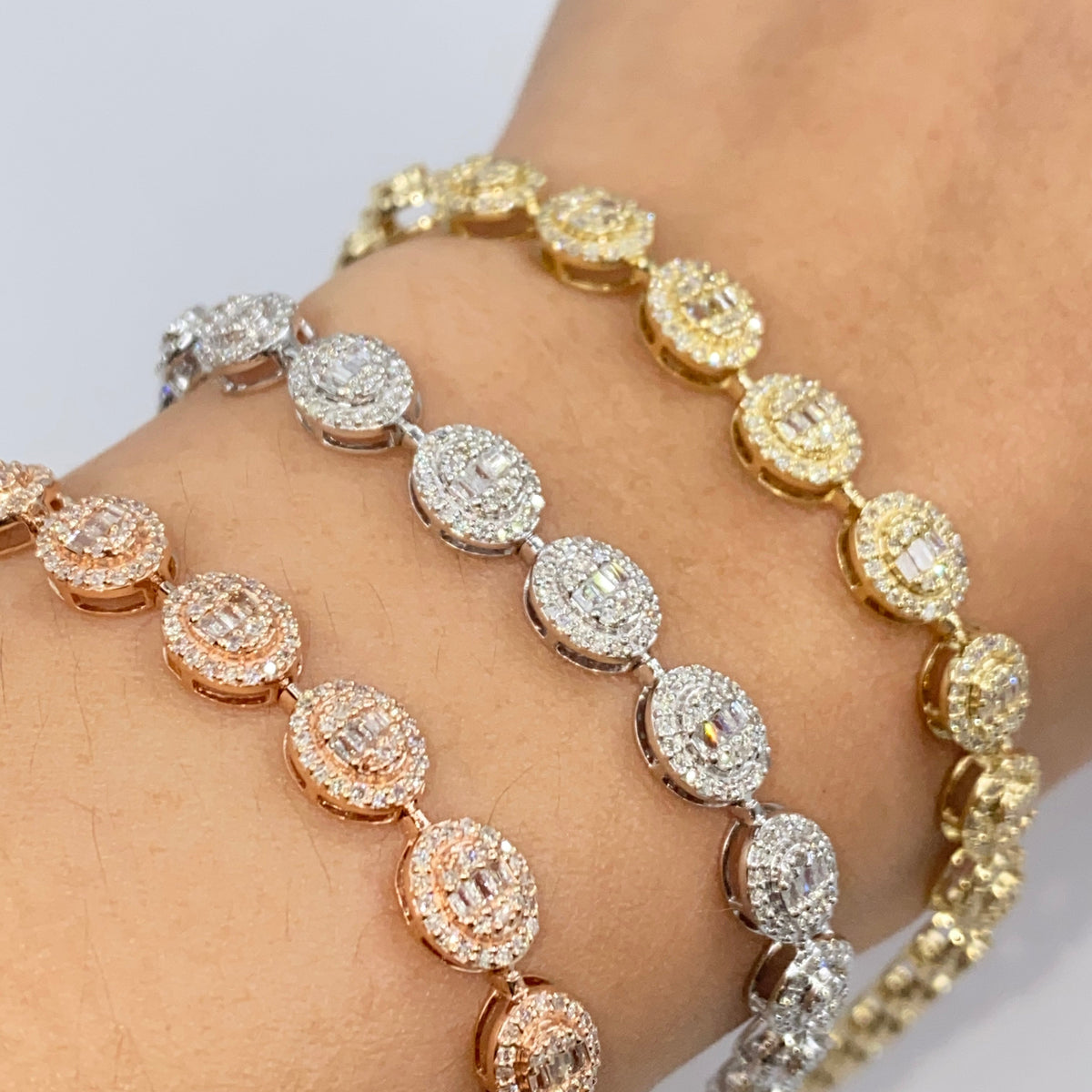 14K Gold Circle Diamond Baguette Tennis Bracelet 7 in - additional product view 4