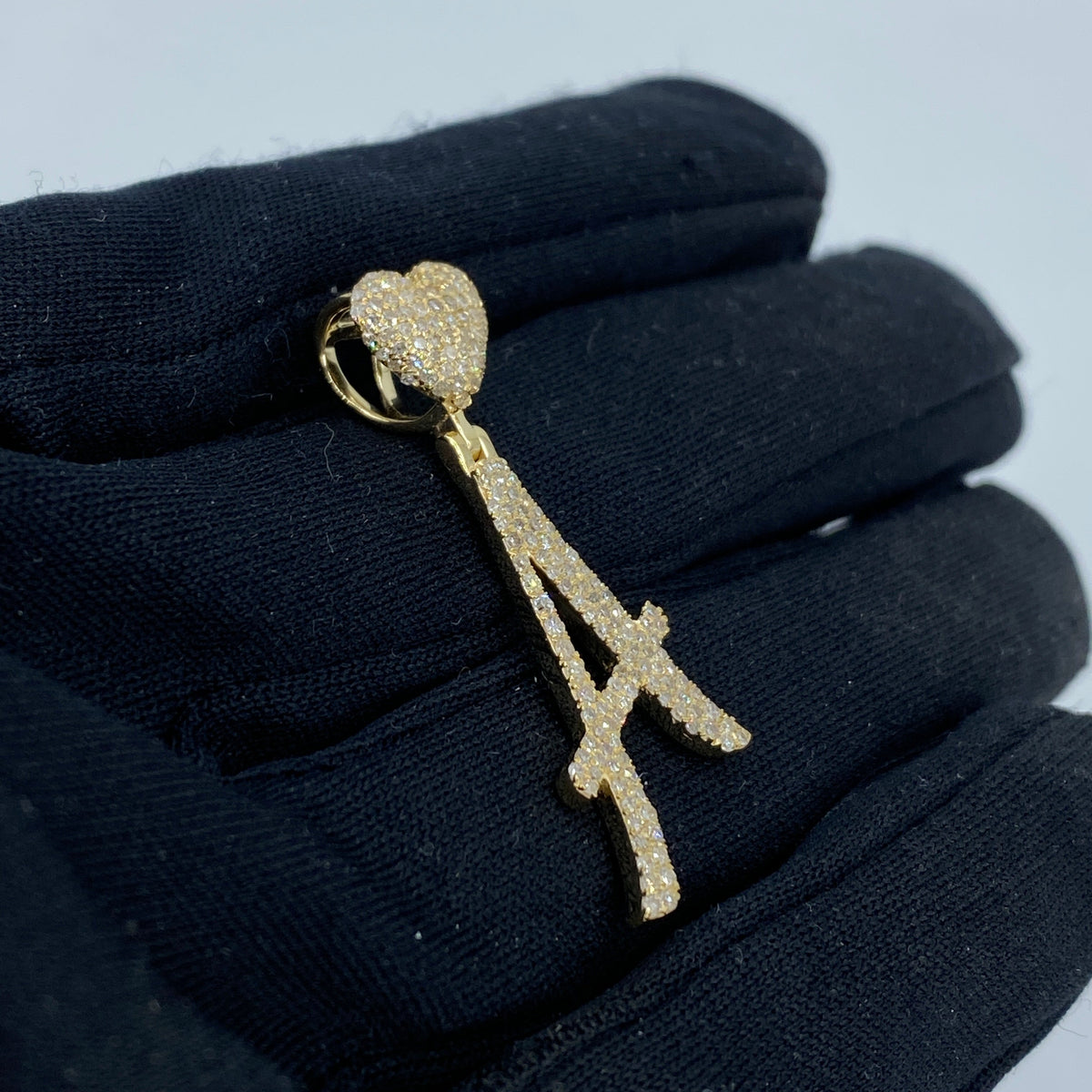 14K Gold Initial A Script Heart Diamond Pendant - additional product view 5