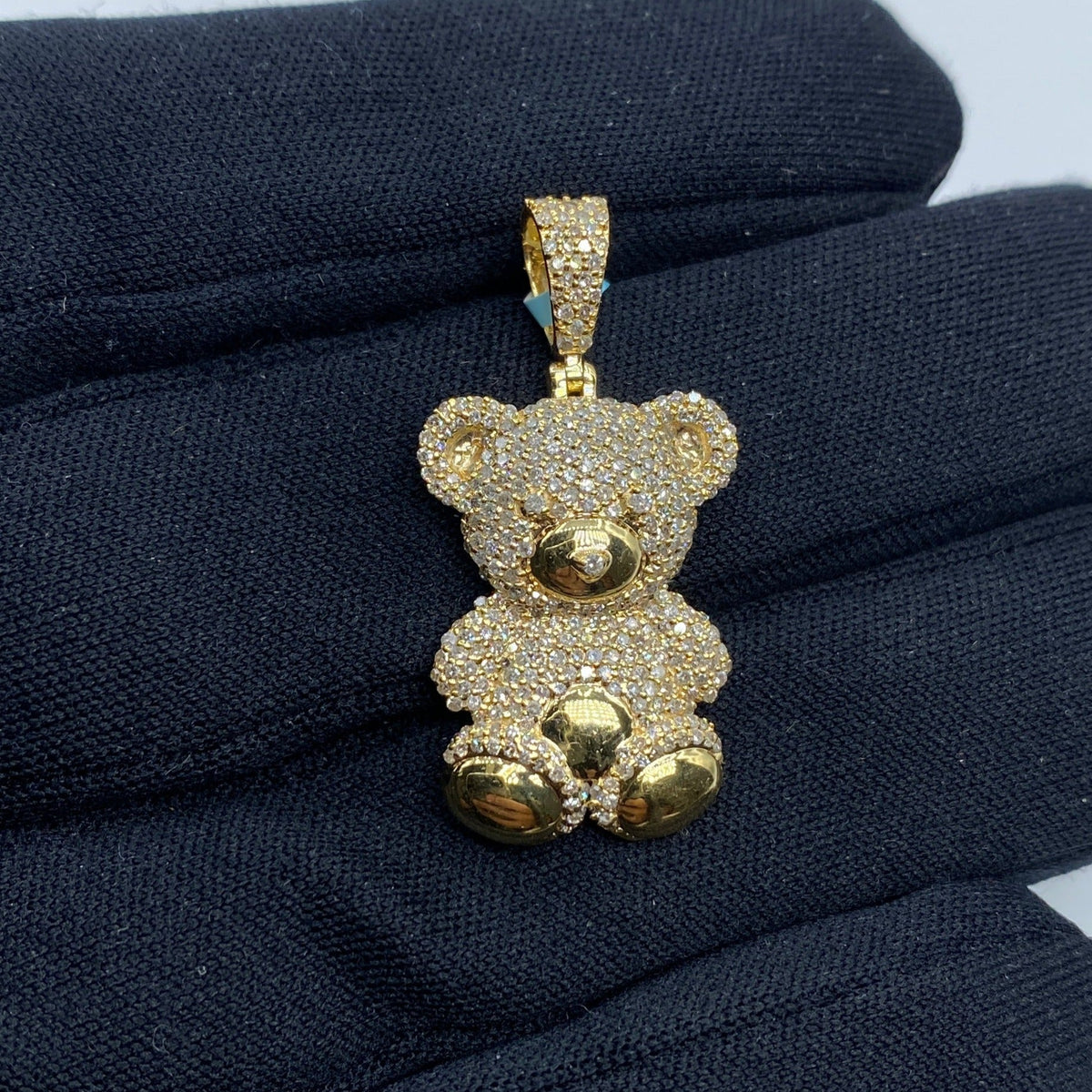 14K Gold Teddy Bear Diamond Pendant in yellow gold, Medium - close-up product photo