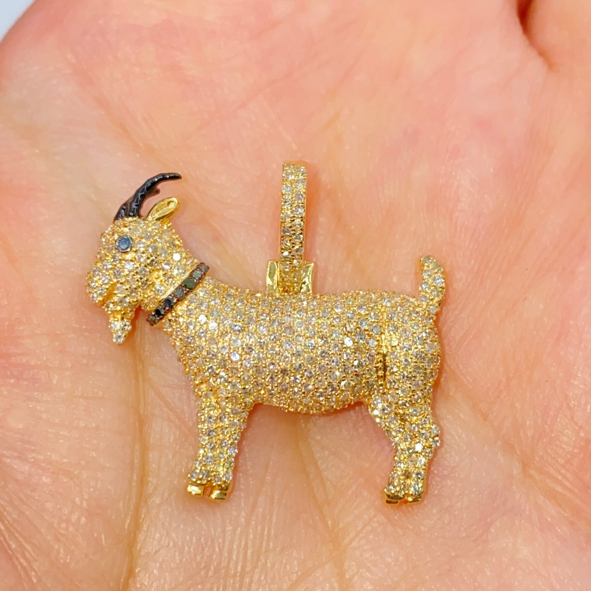 14K Gold Goat Diamond Pendant in yellow gold - close-up product photo