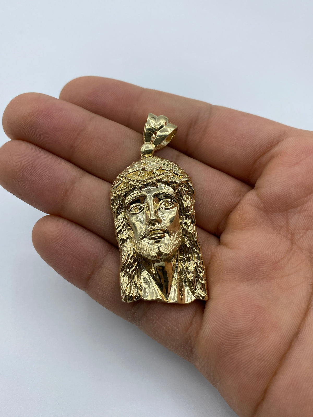 14K Gold Jesus Head Pendant 2.25 in - additional product view 3