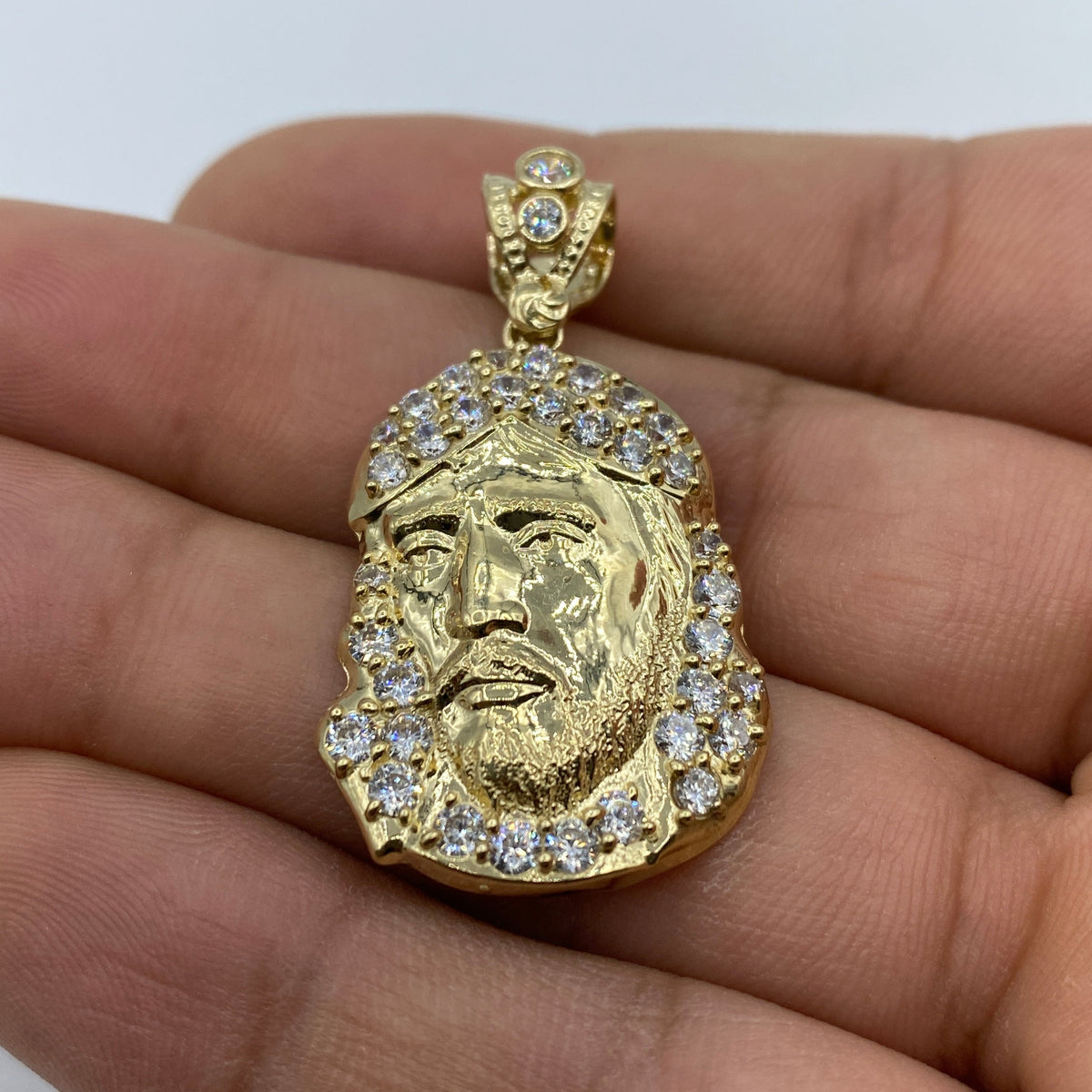 14K Gold Jesus Head Pendant 1.5 in - additional product view 6