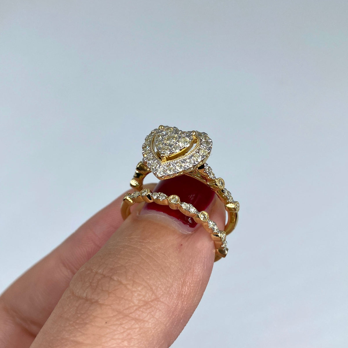 14K Gold Halo Heart Stack Diamond Ring - additional product view 5