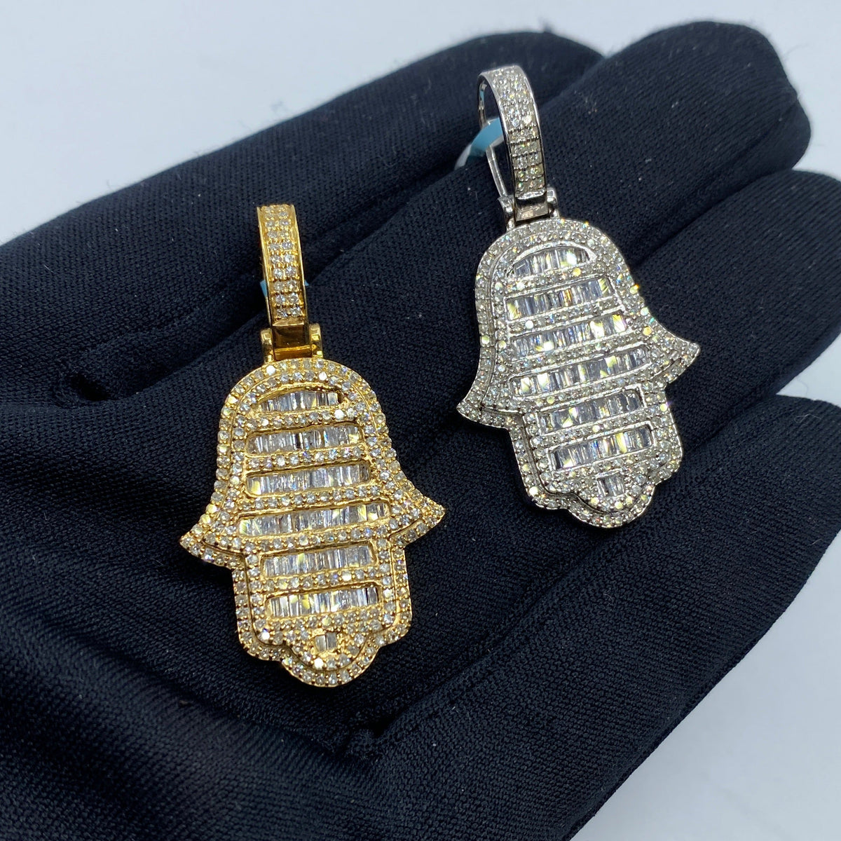 14K Gold Hamsa Diamond Baguette Pendant - additional product view 5