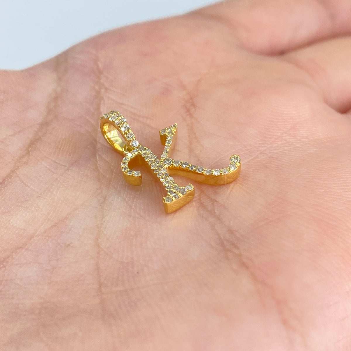 10K Gold Cursive K Initial Diamond Pendant - additional product view 2