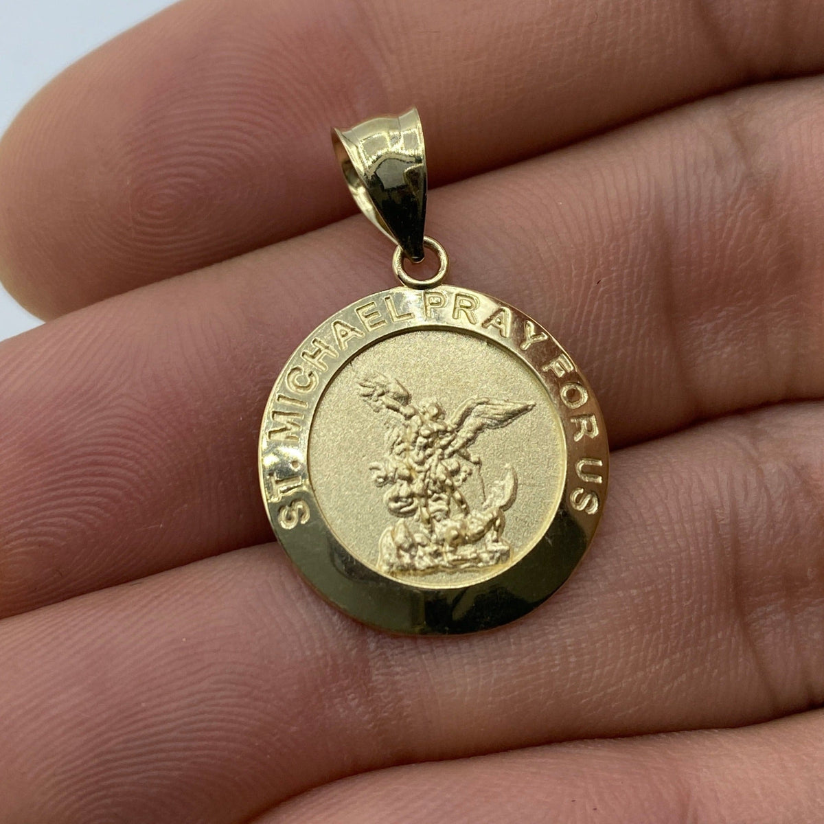 14K Gold Saint Michael Round Pendant - additional product view 2