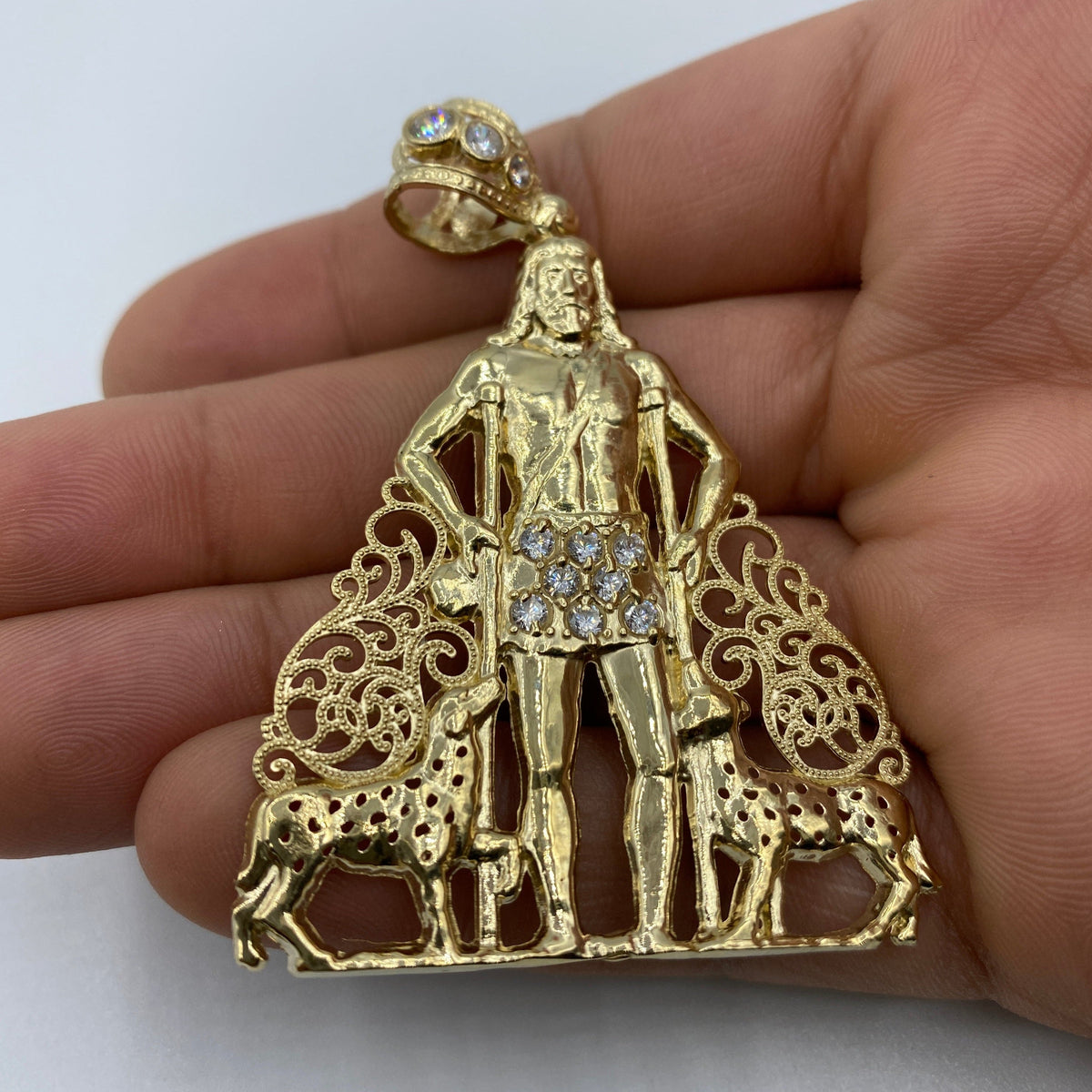 14K Gold Saint Lazarus CZ Pendant - additional product view 4