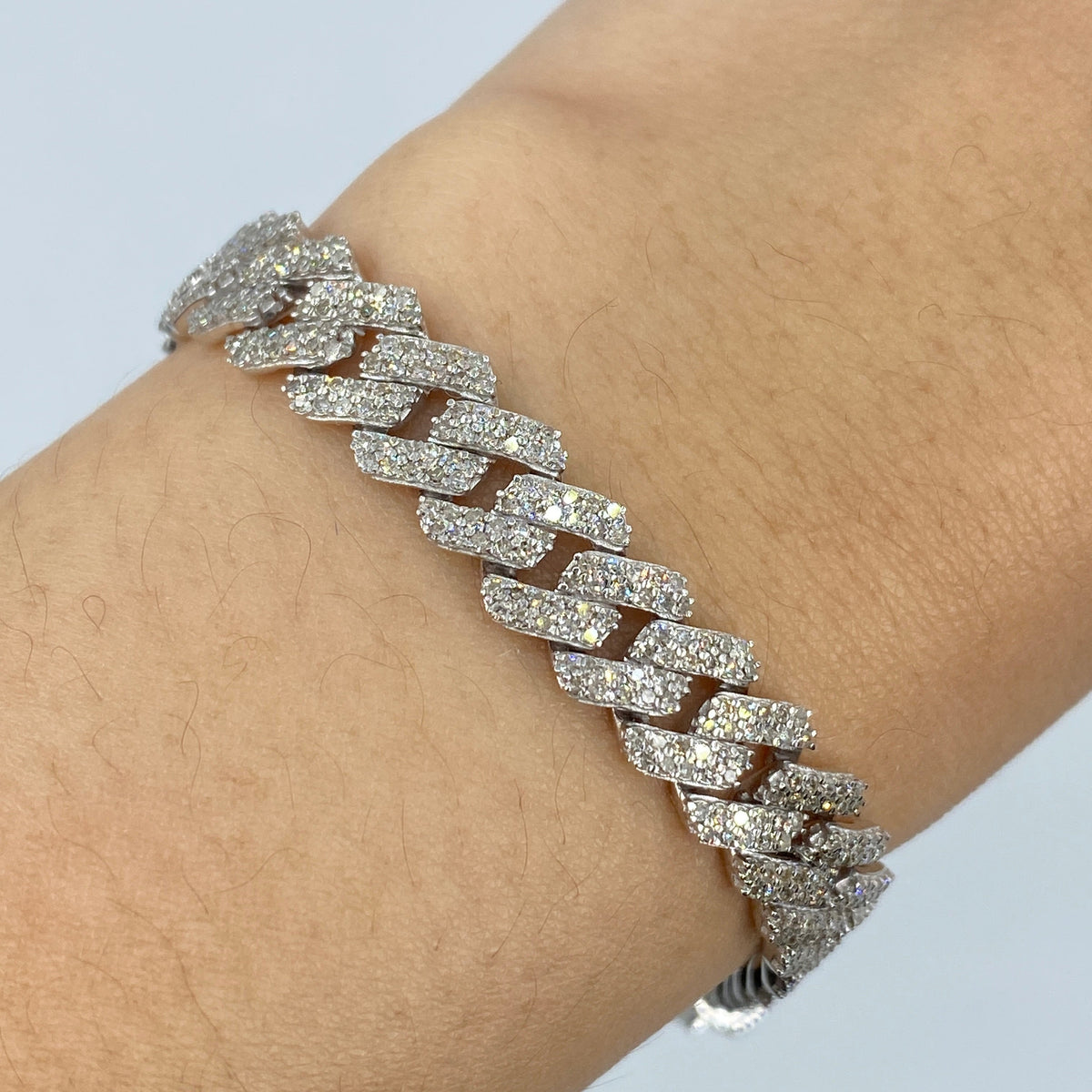 10K Gold 8mm Cuban Link Diamond Bracelet 7.5 in in white gold - close-up product photo