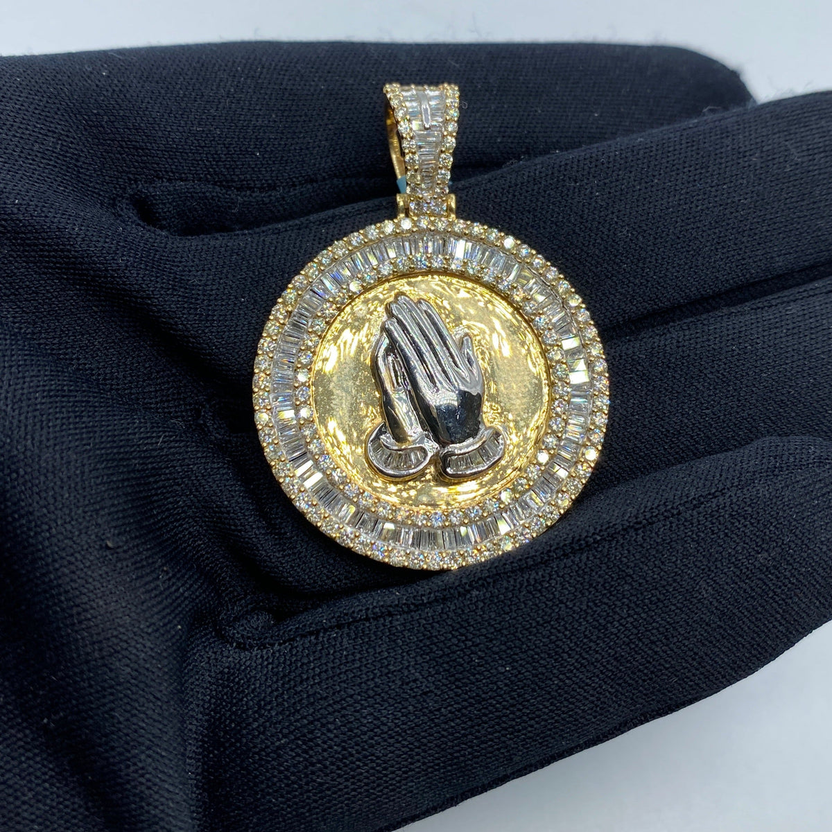 14K Gold Praying Hands Diamond Baguette Pendant - additional product view 4
