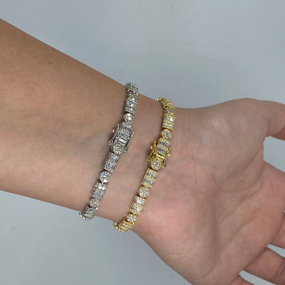 10K Gold 5.5mm Circle and Rectangle Diamond Baguette Link Bracelet 8–7.5 in - additional product view 2
