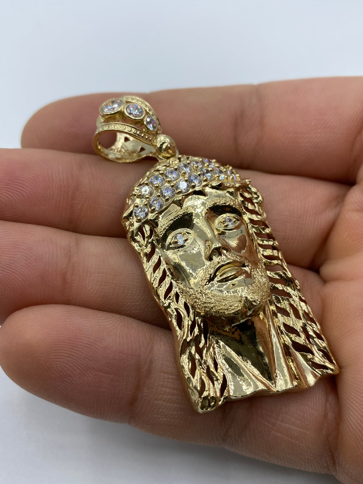 14K Gold Jesus Head Pendant 2.5 in - additional product view 5