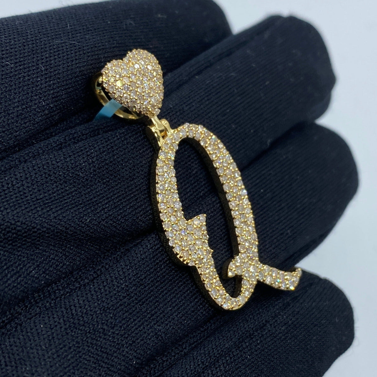 14K Gold Initial Q Script Heart Diamond Pendant - additional product view 3