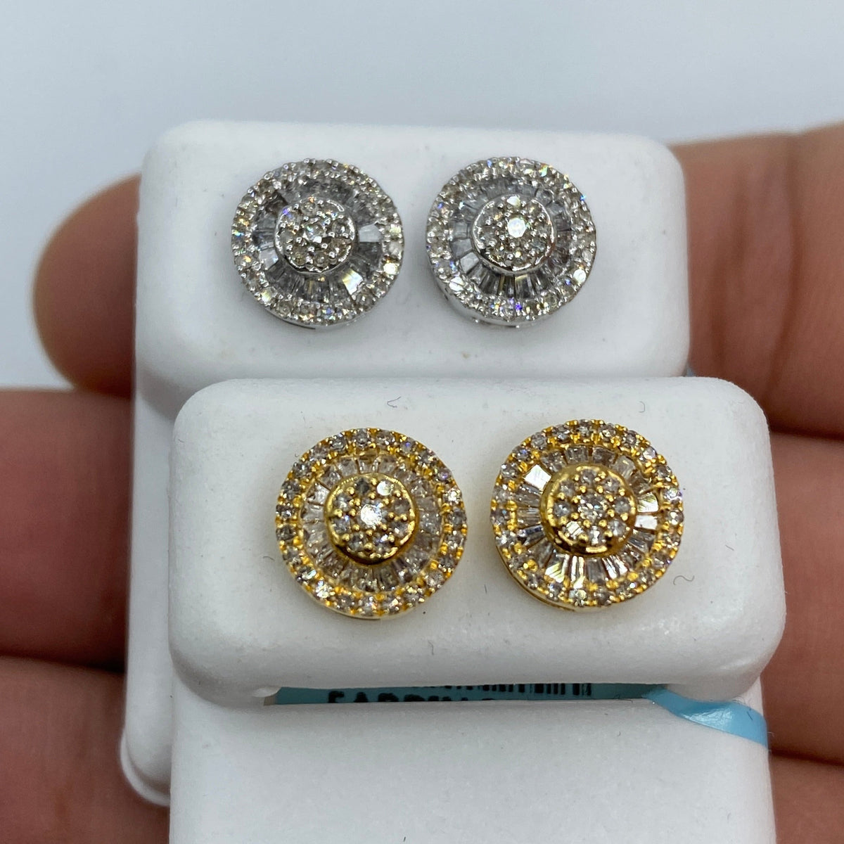 14K Gold Circle Gutter Diamond Baguette Earrings - additional product view 2
