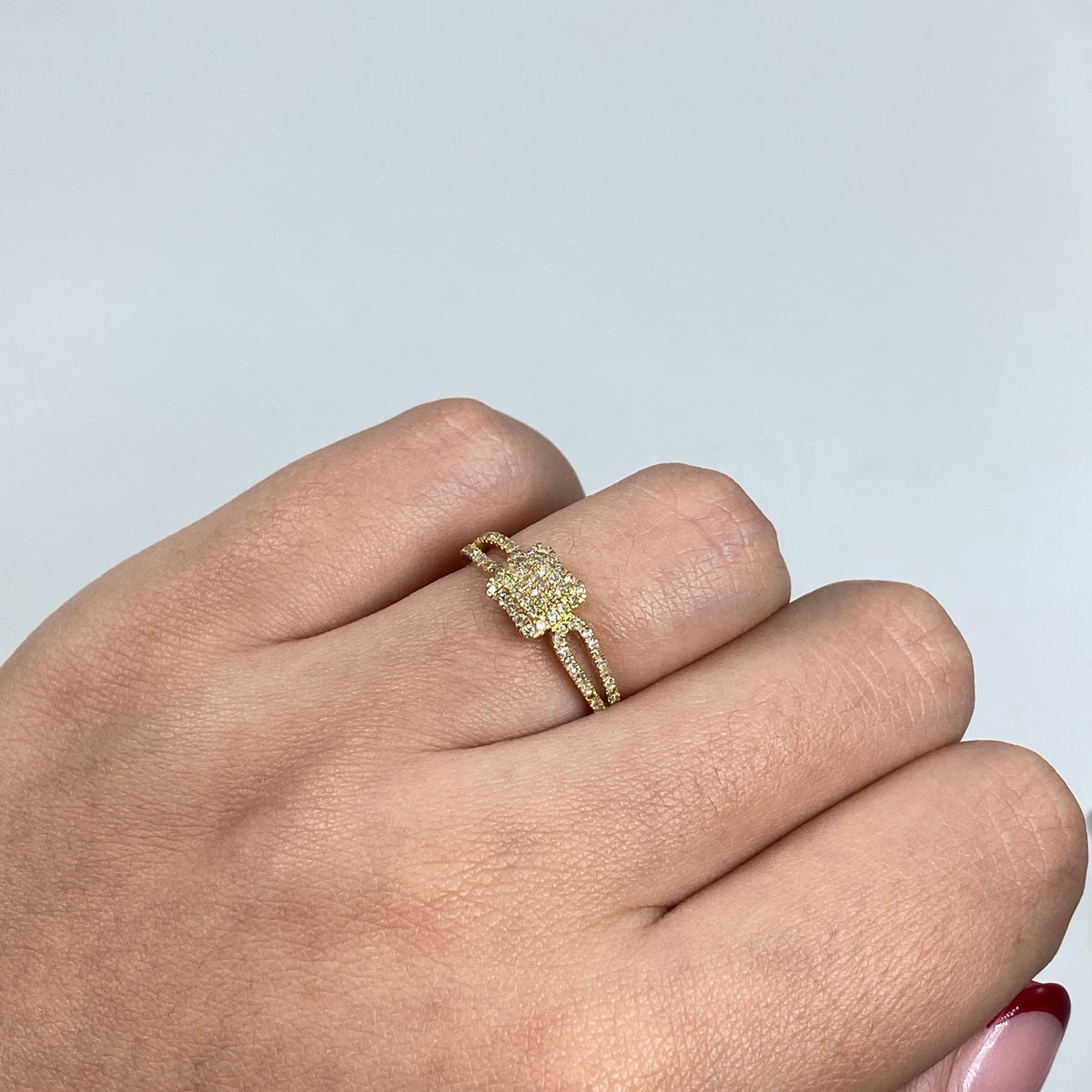 14K Gold Diamond Honor Engagement Ring in yellow gold - close-up product photo