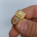 14K Gold Square Diamond with Baguette Center Engagement Ring in yellow gold - close-up product photo