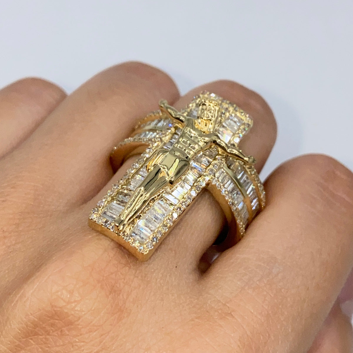 10K Gold Crucify Cross Diamond Baguette Ring - additional product view 5