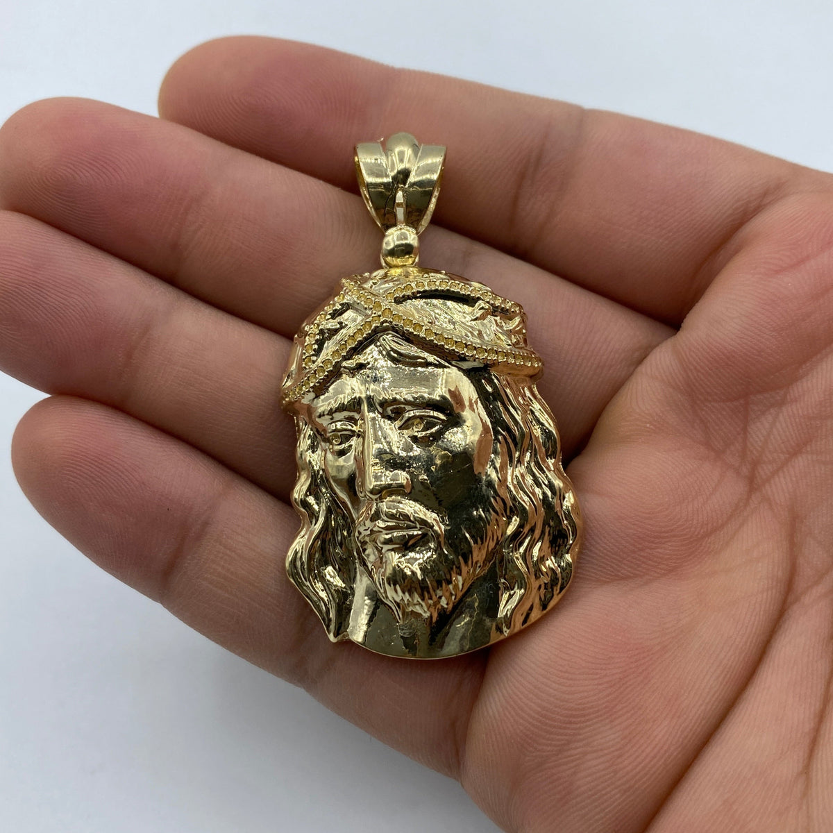 14K Gold Jesus Head Pendant 2.3 in - additional product view 3