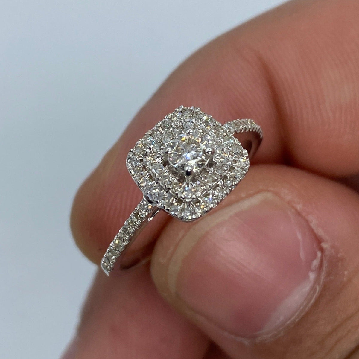 14K Gold Wide Square with Large Center Stone Diamond Engagement Ring in white gold - close-up product photo