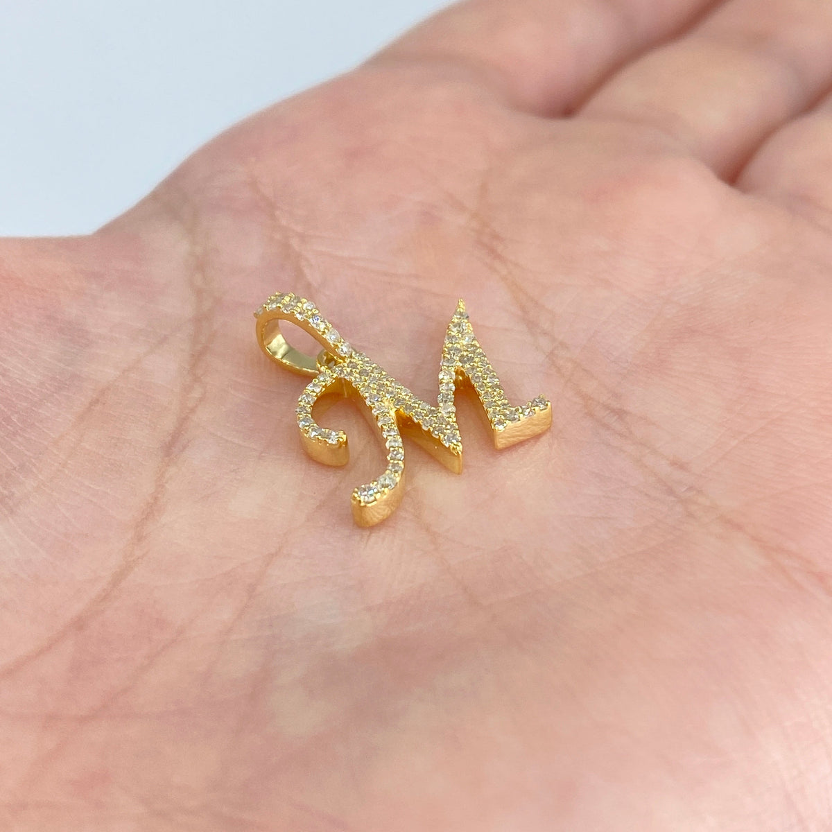 10K Gold Cursive M Initial Diamond Pendant - additional product view 2