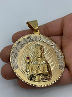 14K Gold Saint Barbara Round Medallion Pendant 3.25 in - additional product view 7