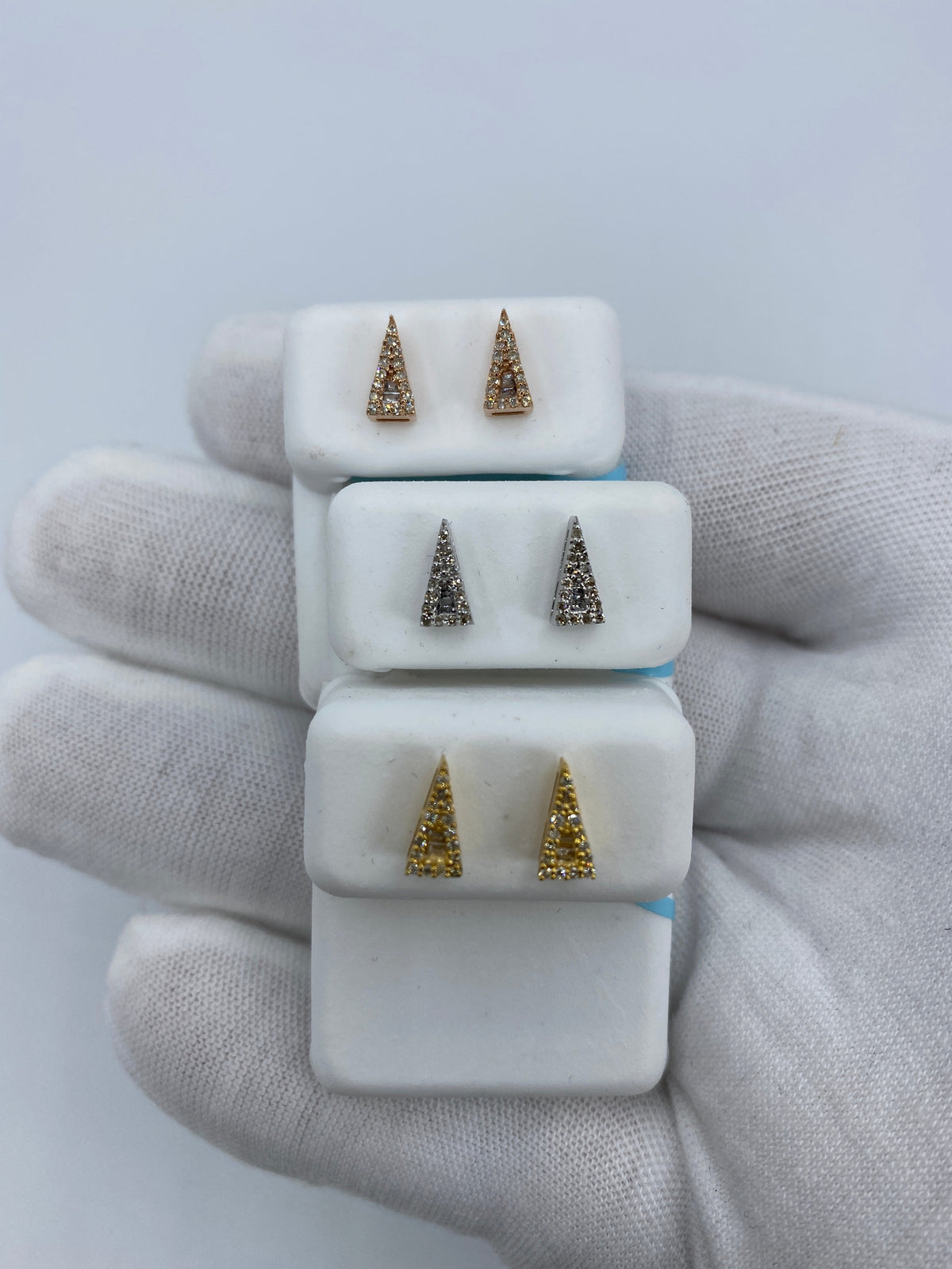 14K Gold Small Isosceles Triangle Diamond Baguette Earrings - additional product view 2