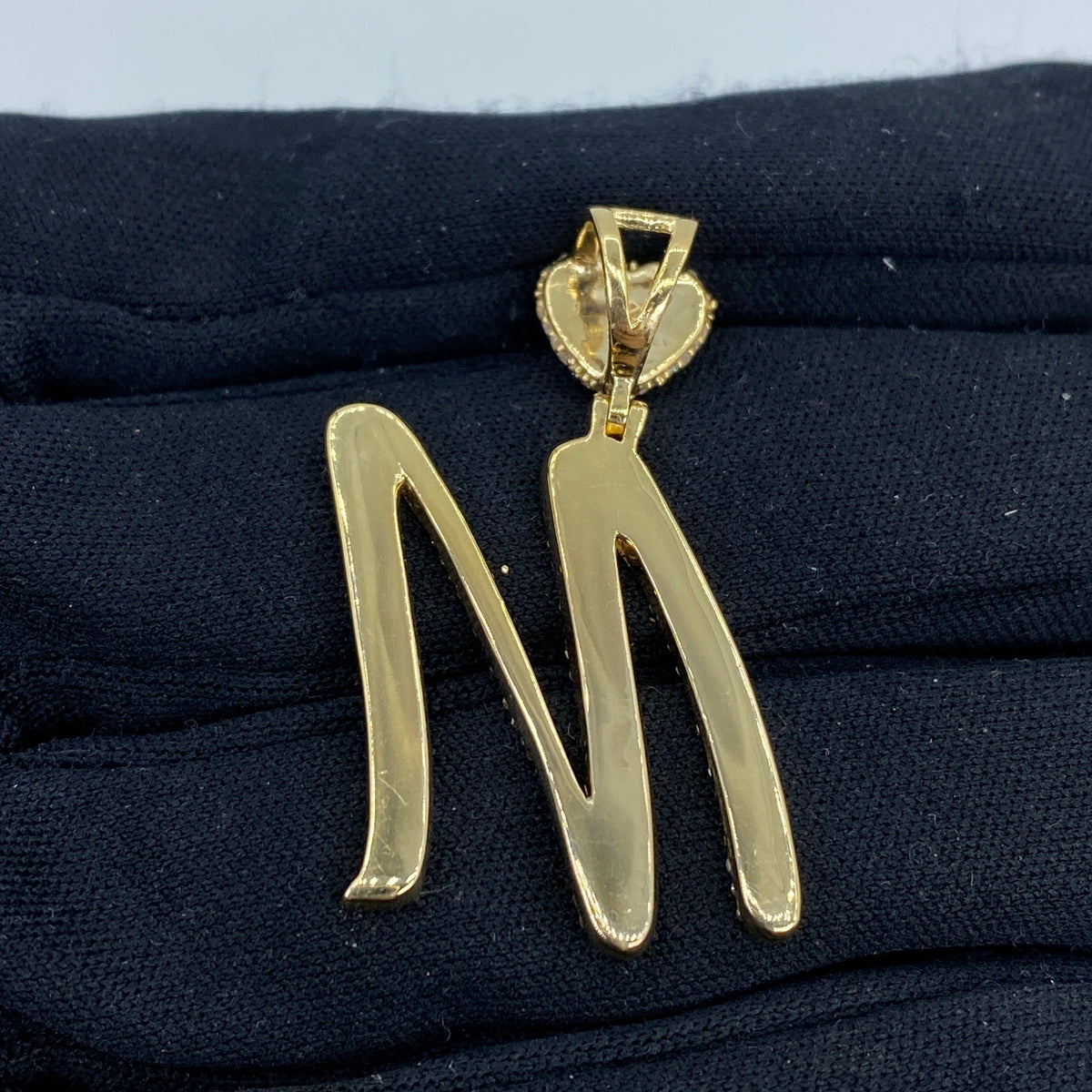 14K Gold Initial M Script Heart Diamond Pendant - additional product view 5