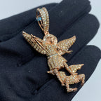 14K Gold Saint Michael Rose Diamond Baguette Pendant - additional product view 3