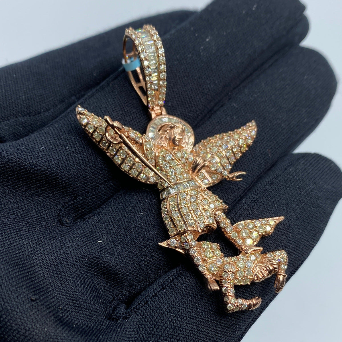 14K Gold Saint Michael Rose Diamond Baguette Pendant - additional product view 3