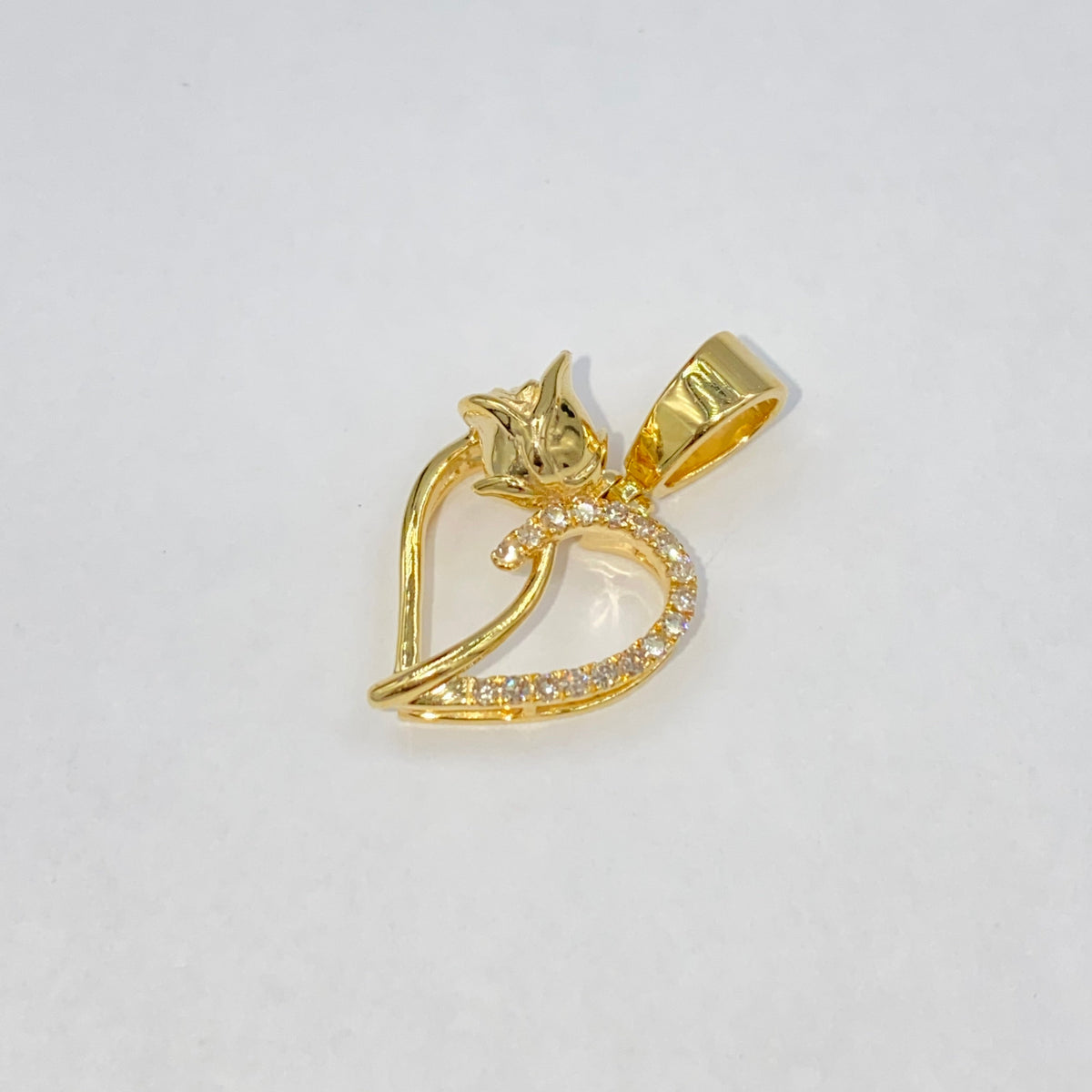 14K Gold Rose Heart Diamond Pendant in yellow gold - close-up product photo