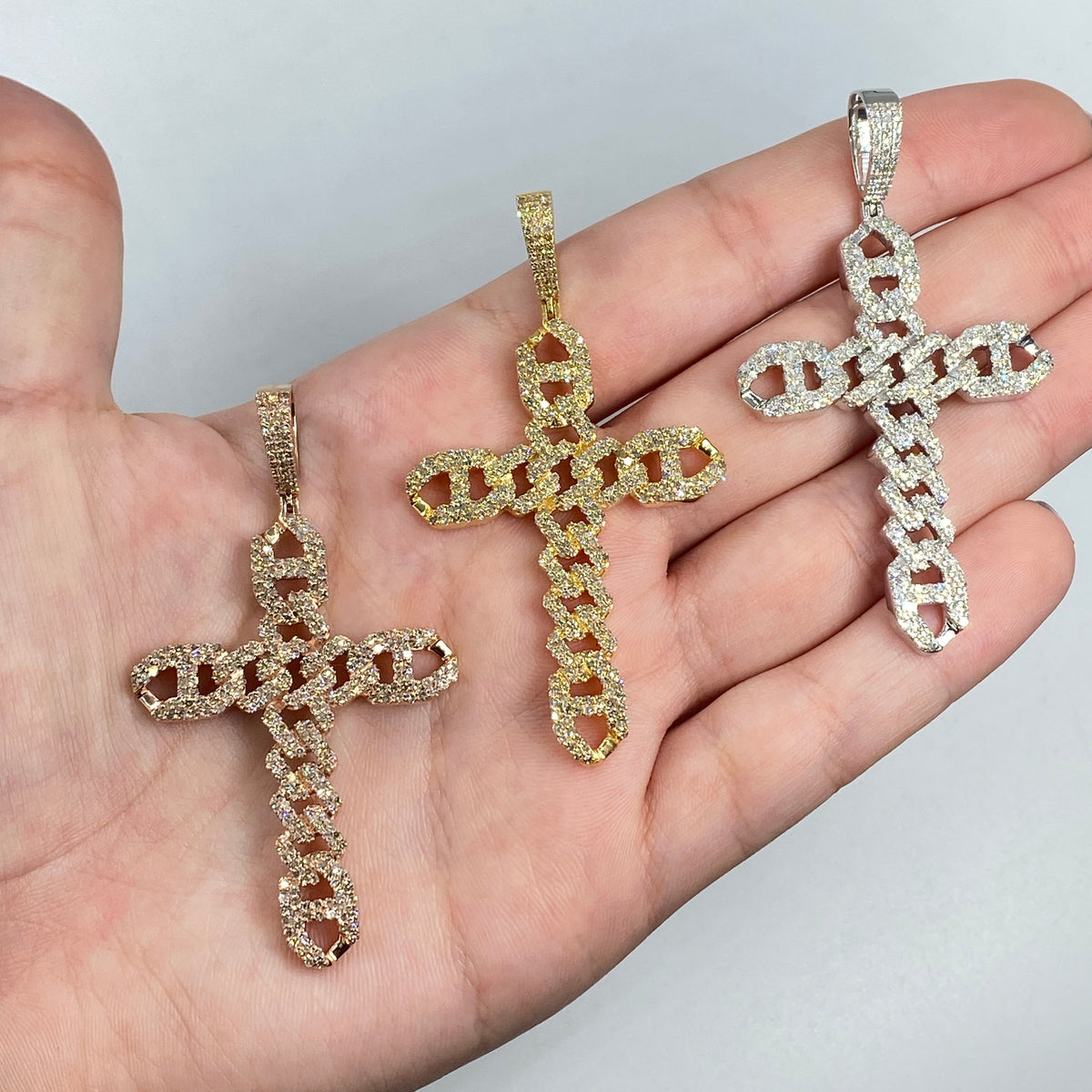 14K Gold Cuban Link Cross Diamond Pendant - additional product view 2