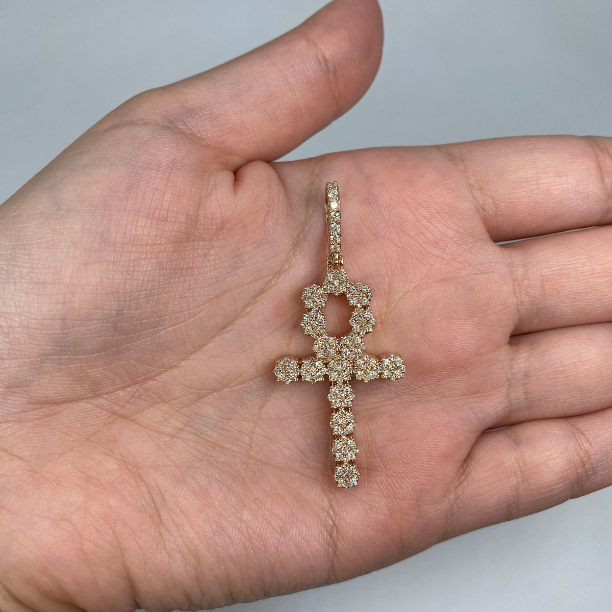 14K Gold Ankh Cross Diamond Pendant in rose gold, Medium - close-up product photo